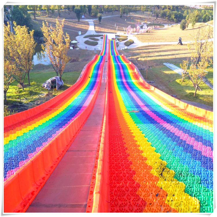 大型网红组合滑梯 景区无动力七色彩虹滑道 多人户外游乐设备jy-8842